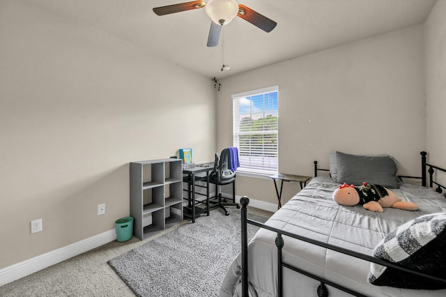 bedroom featuring ceiling fan and carpet floors