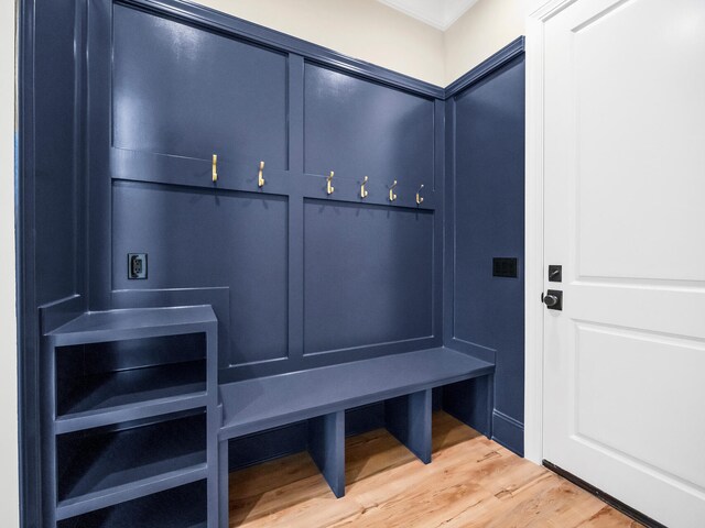 mudroom with hardwood / wood-style flooring