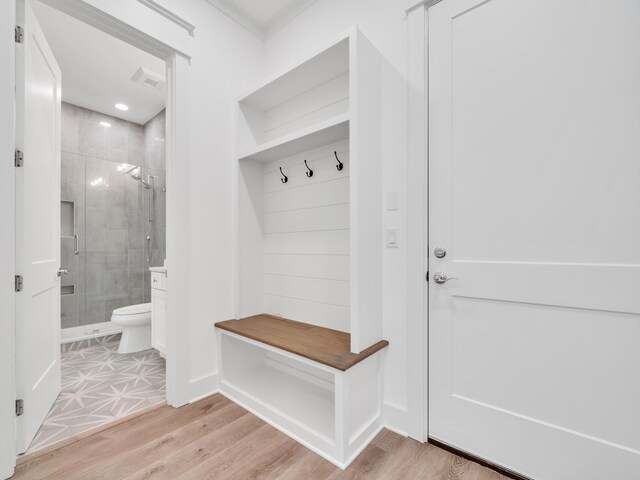 mudroom featuring light hardwood / wood-style flooring