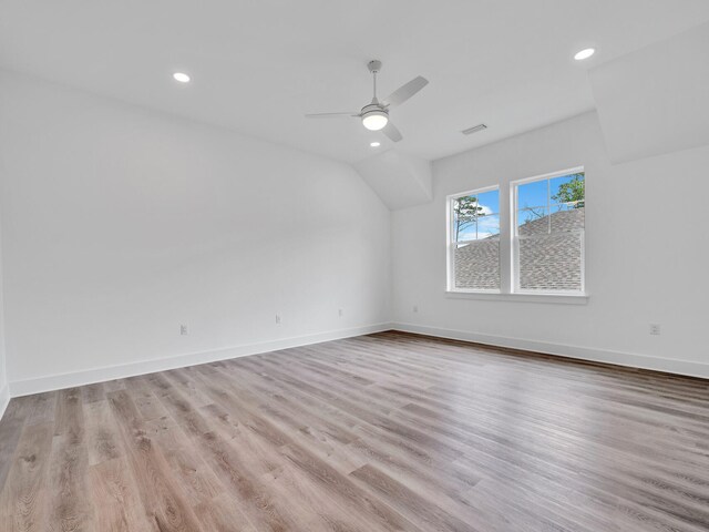 unfurnished room featuring ceiling fan and light hardwood / wood-style floors