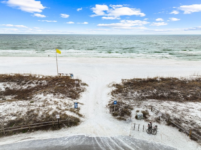 view of water feature with a view of the beach