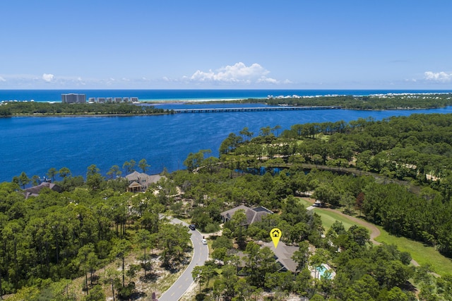 bird's eye view featuring a water view