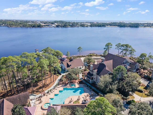 bird's eye view featuring a water view