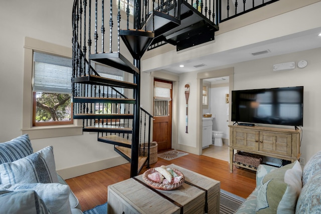 living room with hardwood / wood-style flooring