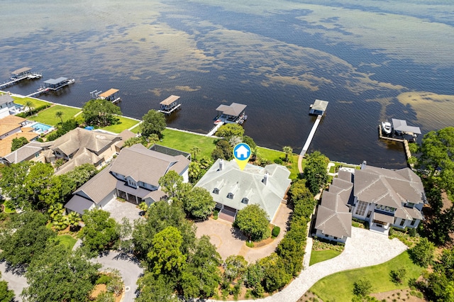 aerial view featuring a water view