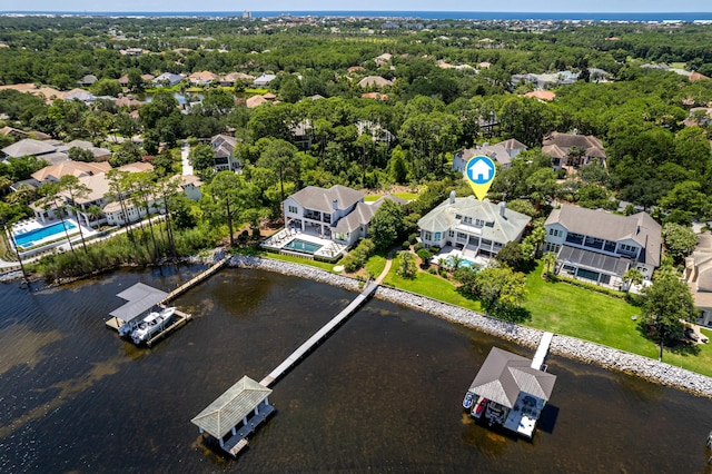 aerial view with a water view