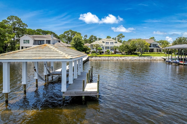 dock area with a water view