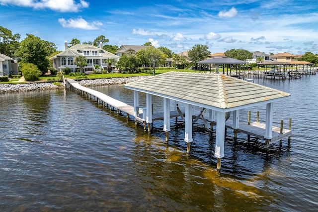 view of dock with a water view