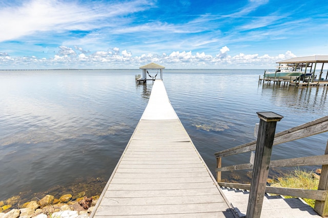 dock area with a water view