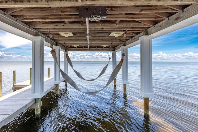 dock area featuring a water view