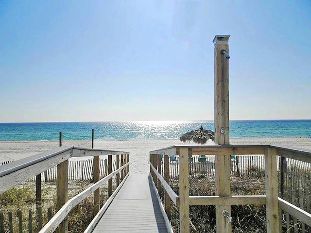 view of water feature featuring a beach view