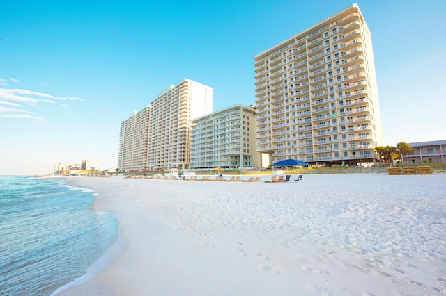 property view of water featuring a view of the beach