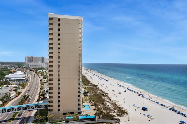 property view of water featuring a beach view