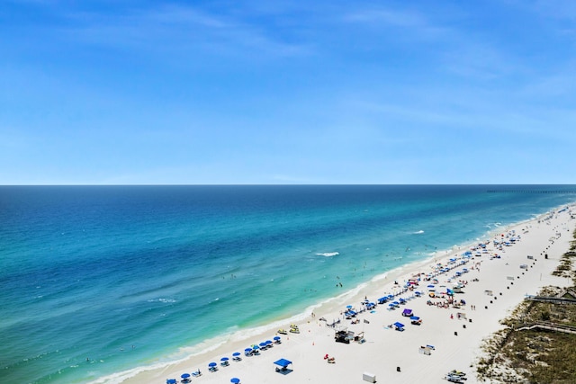 property view of water featuring a beach view