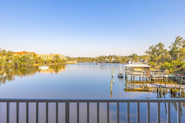 dock area featuring a water view