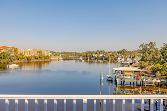 view of dock with a water view