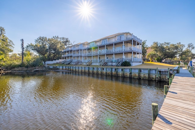 dock area featuring a water view