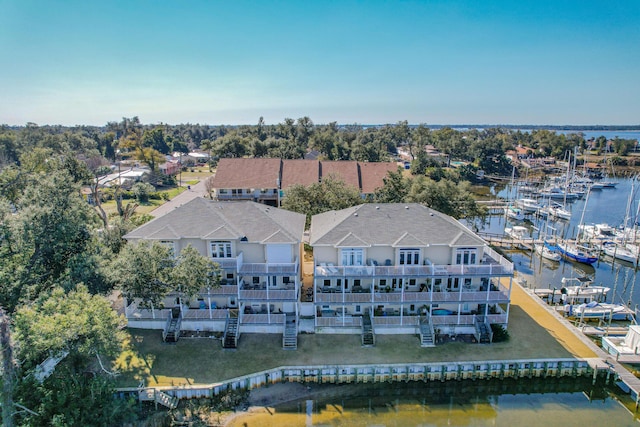 aerial view with a water view