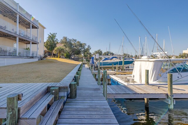 view of dock with a water view