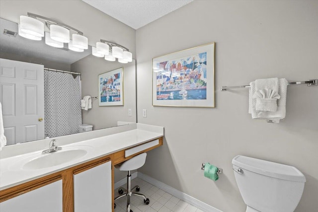 full bathroom featuring tile patterned flooring, visible vents, vanity, and toilet