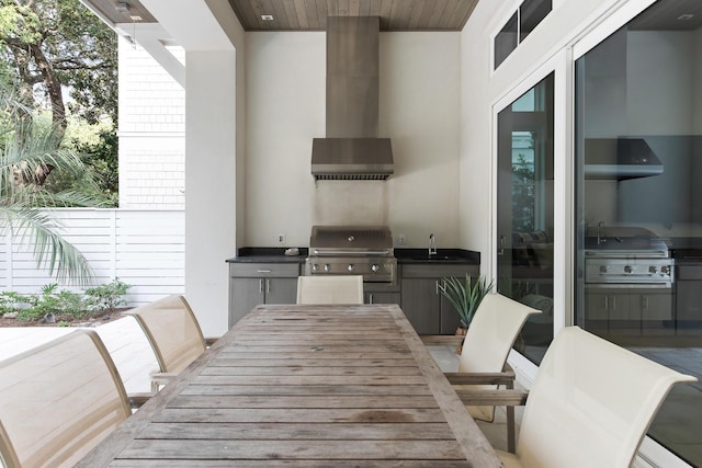 view of patio / terrace with sink, a grill, and an outdoor kitchen