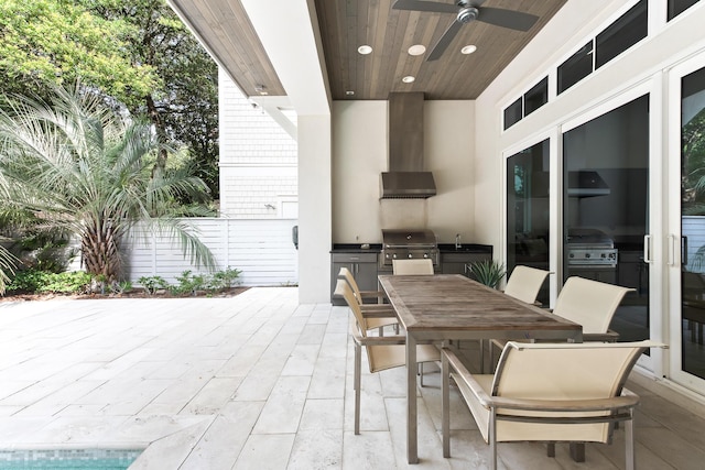 view of patio / terrace with ceiling fan, grilling area, and area for grilling