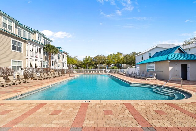 view of swimming pool with a patio