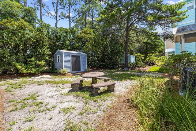 view of yard with a storage unit