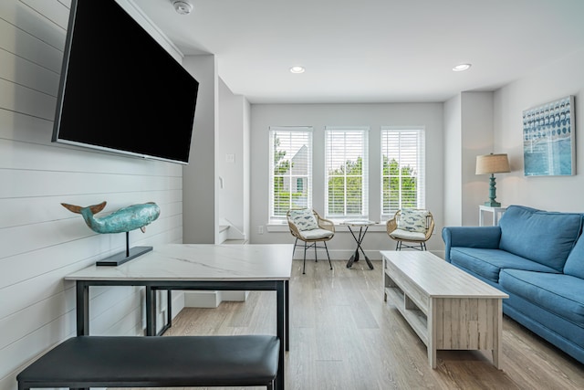 living room featuring light wood-type flooring