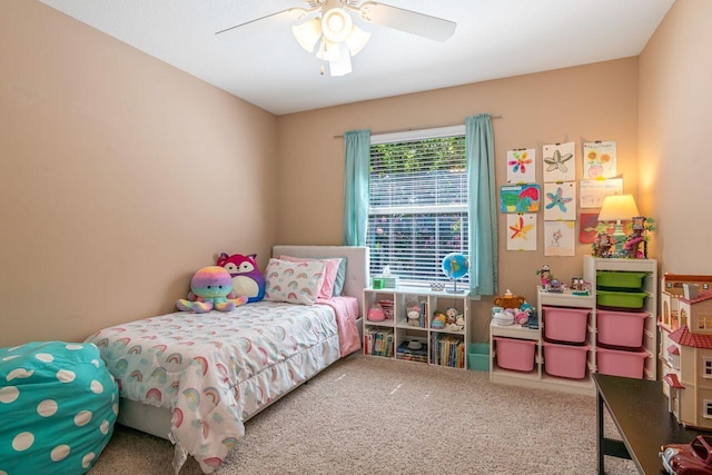 bedroom with carpet floors and ceiling fan