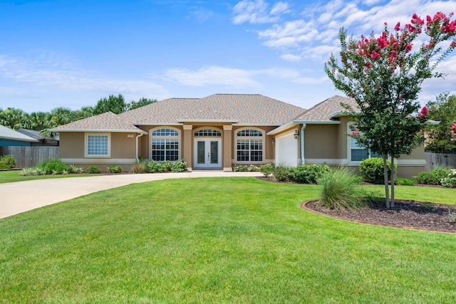 ranch-style house with a front lawn