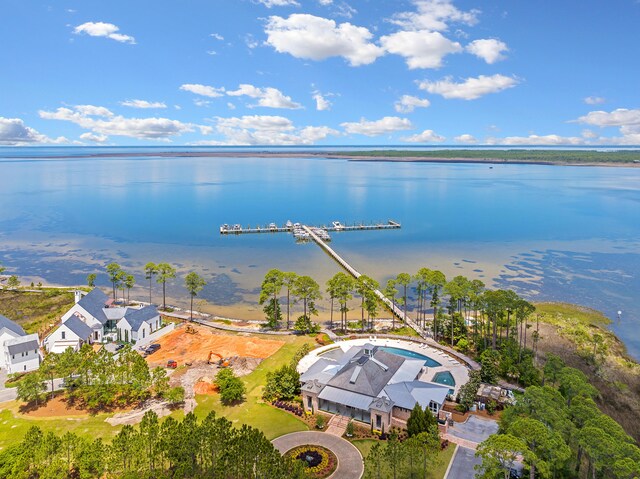 aerial view featuring a water view