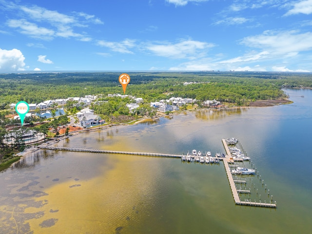 aerial view featuring a water view