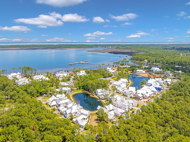 aerial view featuring a water view