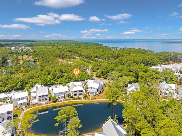 aerial view featuring a residential view and a water view