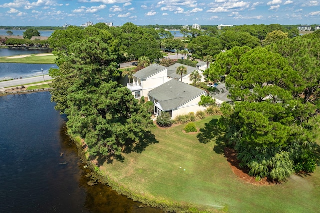 aerial view featuring a water view