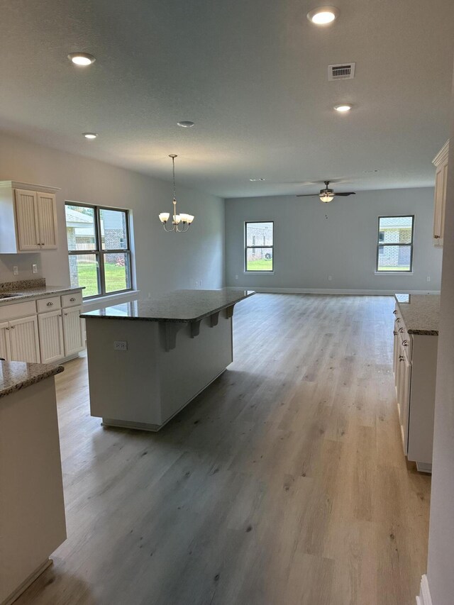 kitchen with a center island, light hardwood / wood-style floors, and a wealth of natural light