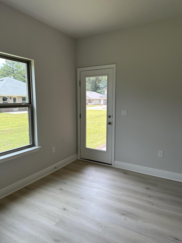 doorway to outside with light wood-type flooring