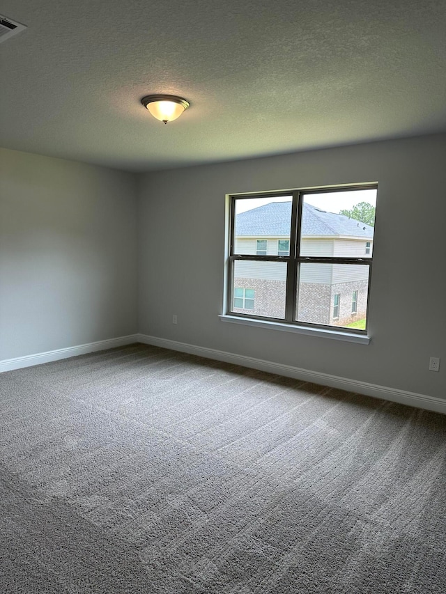 carpeted spare room with a textured ceiling