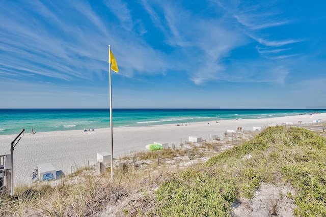 property view of water featuring a beach view