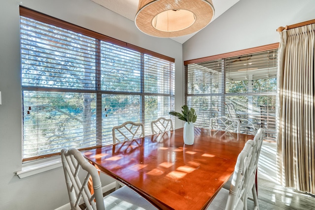 dining area with lofted ceiling