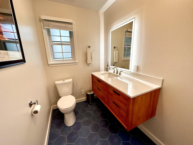 bathroom with tile patterned floors, toilet, and vanity