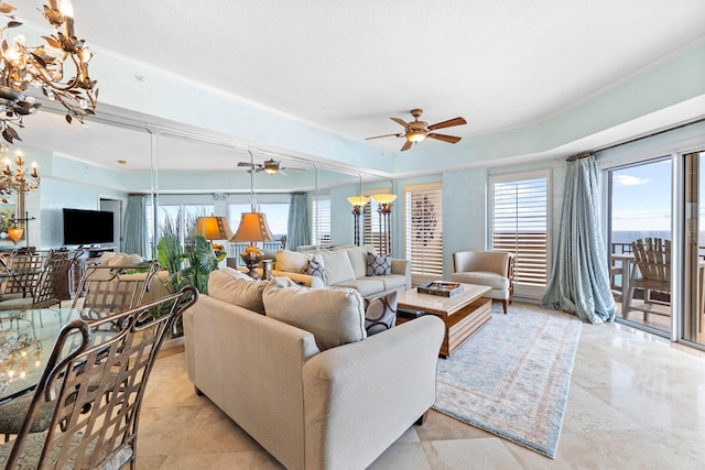 living room with ceiling fan