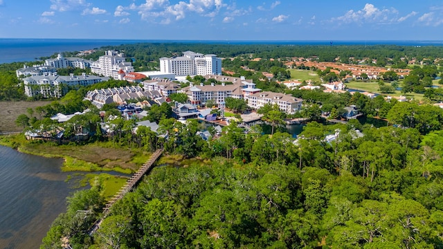 aerial view with a water view