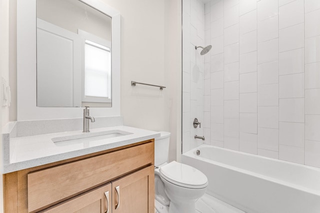 full bath featuring toilet,  shower combination, and vanity