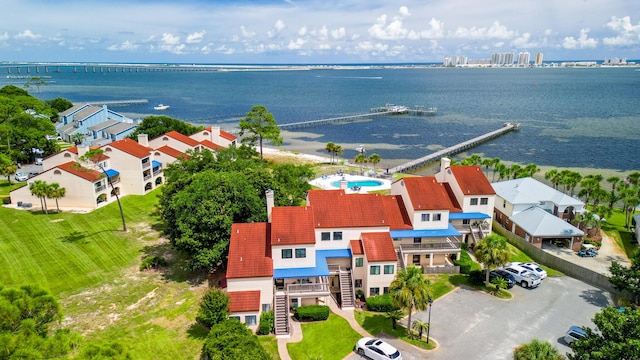 aerial view with a water view