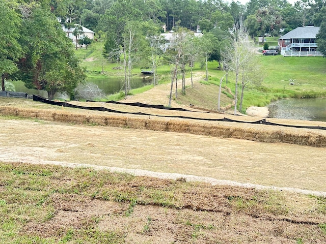 view of yard with a water view