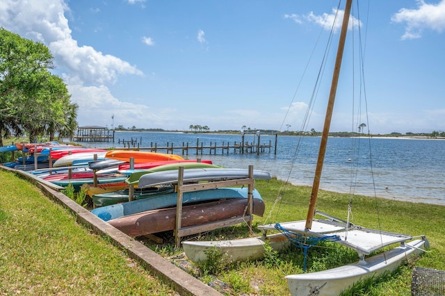 view of dock with a water view