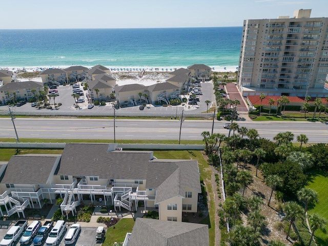 aerial view with a beach view and a water view