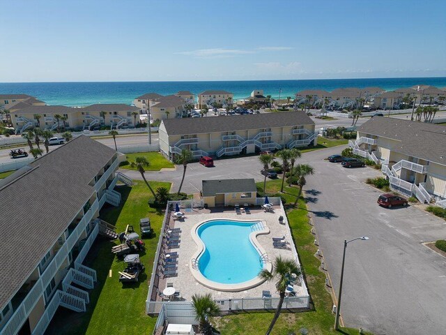 bird's eye view featuring a water view